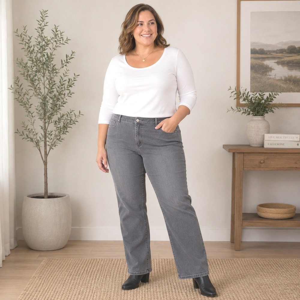 Coldwater Creek Jeans‎ Sz 20W Gray Wash High Rise Straight Leg Comfort Fit Denim